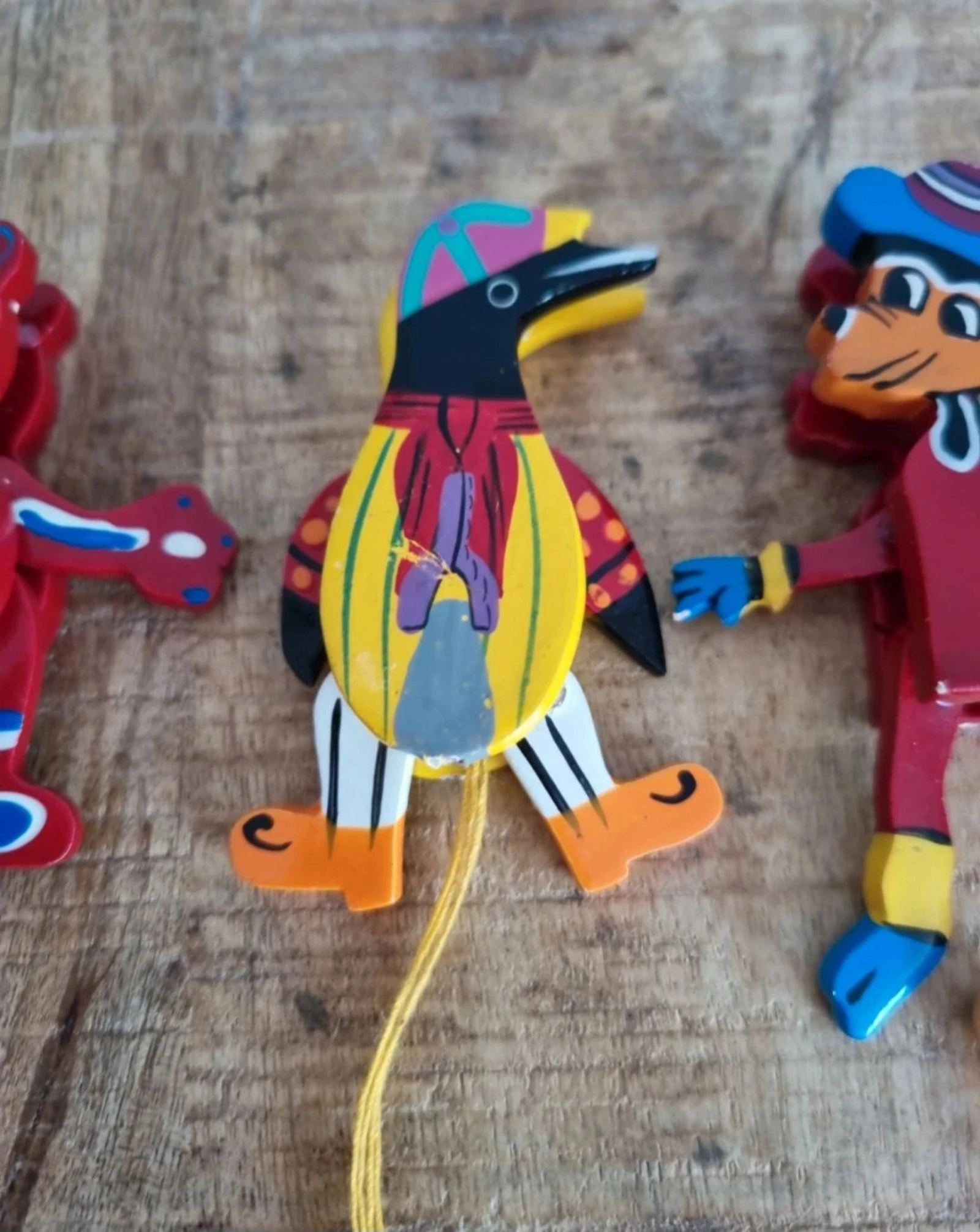 Lote de 5 juguetes vintage articulados de madera para tirar – photo 7